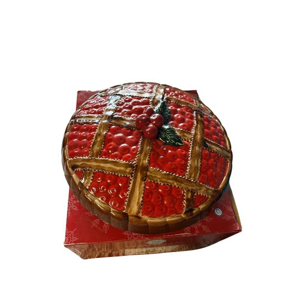 Euro Ceramic Cherry Pie Keeper Holder Covered Server Full Size - Picture 2 of 6